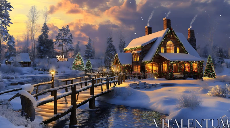 Cozy Christmas Cabin in Snowy Twilight AI Image