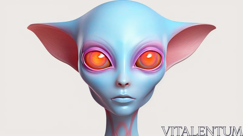 Alien Head 3D Rendering - Orange Eyes, Blue Skin AI Image