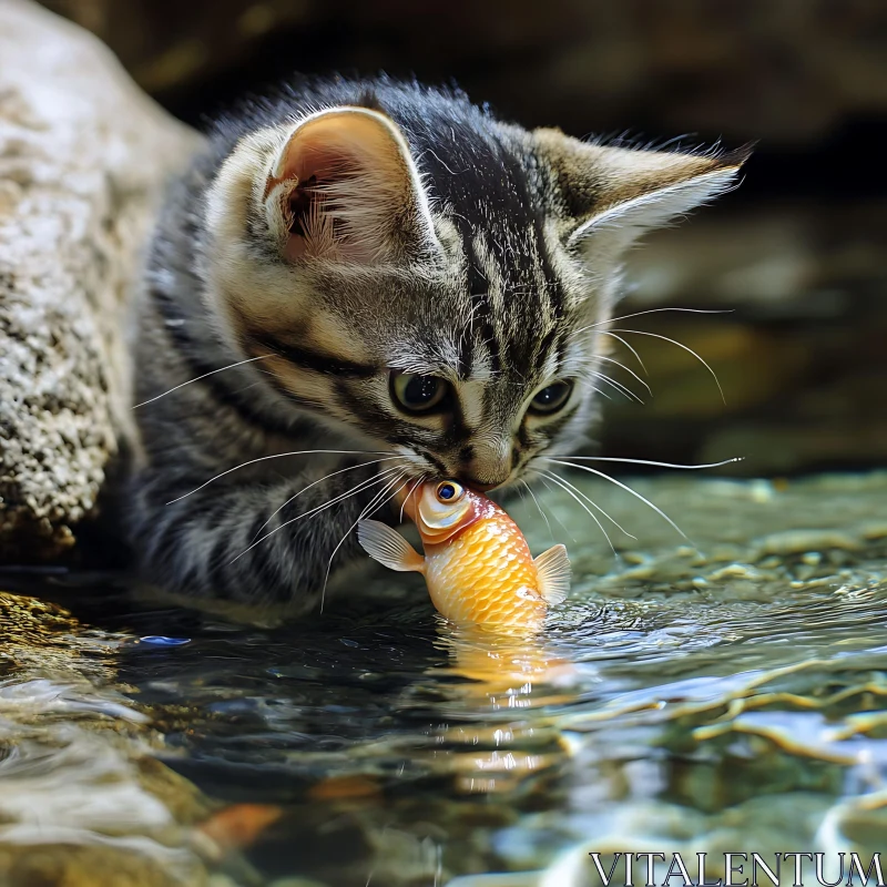 Kitten and Fish: A Natural Interaction AI Image