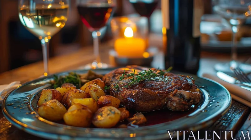 Delicious Medium Rare Steak with Roasted Potatoes AI Image