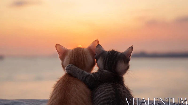 AI ART Kittens Embracing at Sunset