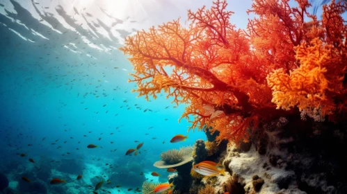 Enchanting Orange Coral Tree in the Ocean: A Transcendentalist Marvel