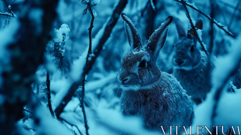 Majestic Hare in Snow: A Stunning Close-Up in Nature AI Image