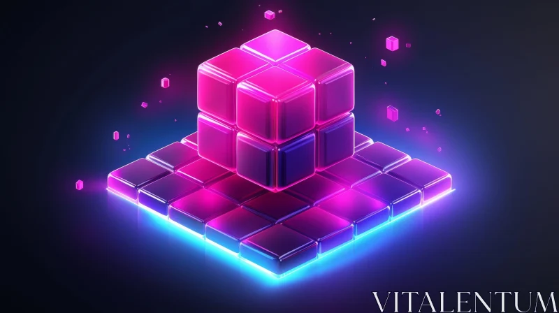 Pink and Purple Glowing Cubes in 3D Artwork AI Image