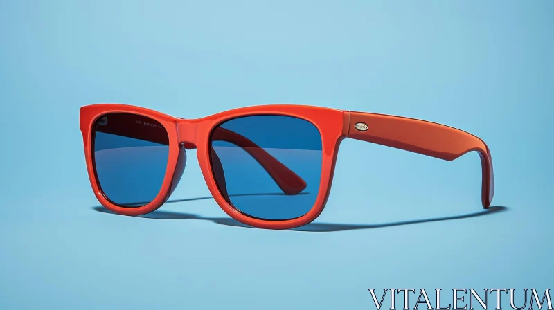 Red Plastic Sunglasses with Blue Lenses - Abstract Close-up AI Image