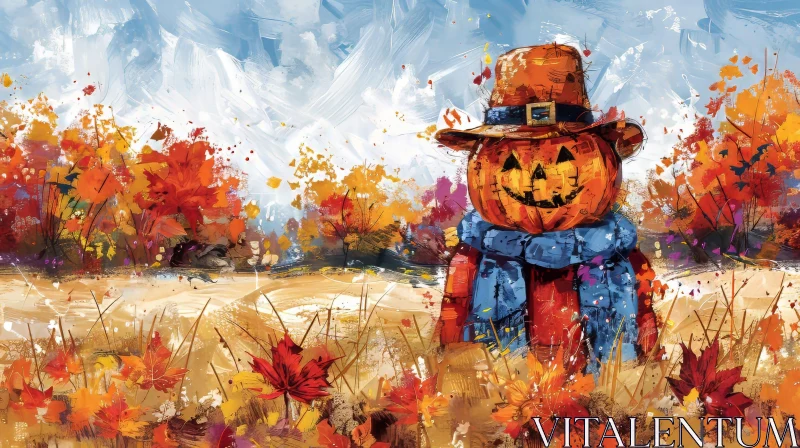Scarecrow in Autumn Field - Digital Painting AI Image