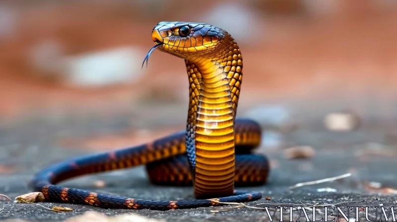 Stunning Close-up of Venomous Naja Katiensis Snake with Black and Yellow Bands AI Image
