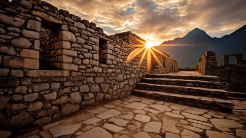 Sunrise over Stone Pathway: Machu Picchu, Peru