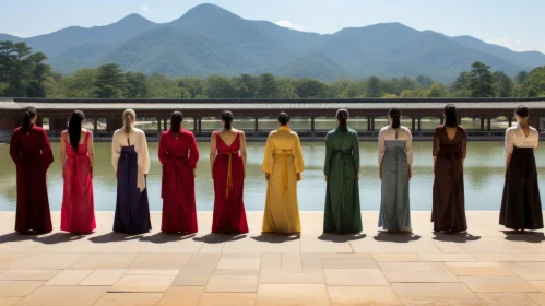 Traditional Asian Attire: Women by the Lake