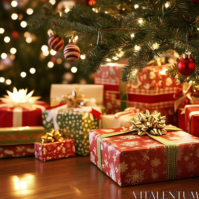 Festive Christmas Gifts Under Tree AI Image