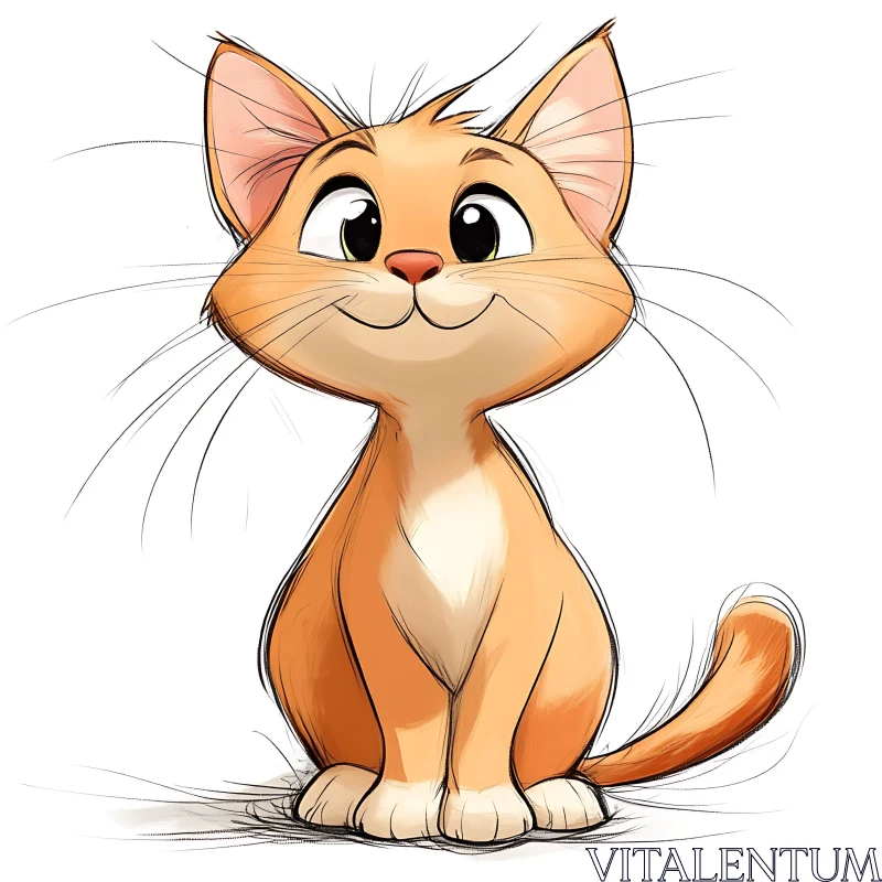 Cute Cartoon Cat with Big Eyes and Whiskers AI Image