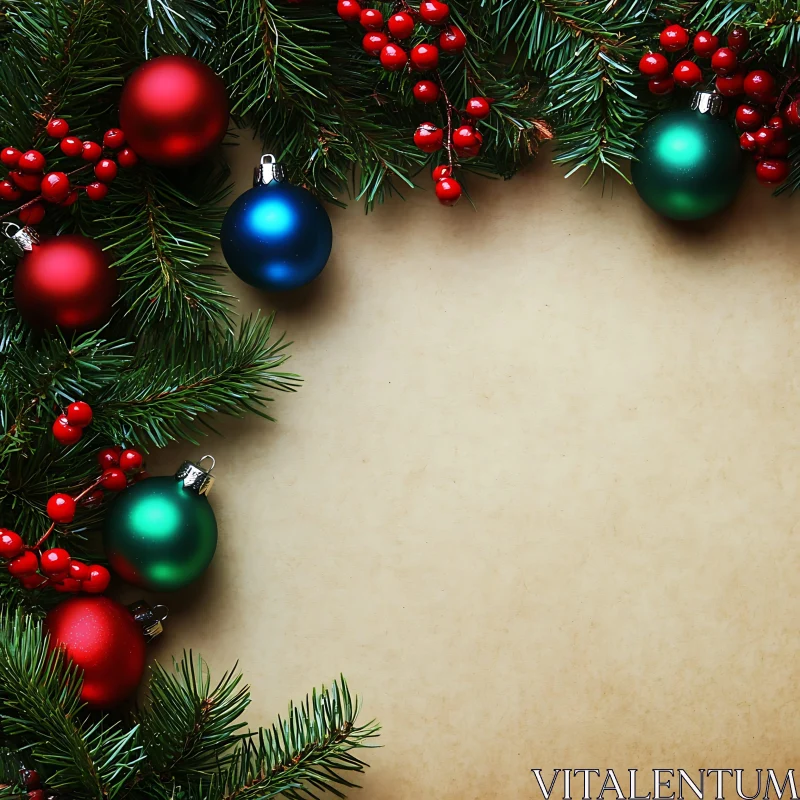 Festive Christmas Border with Decorations AI Image