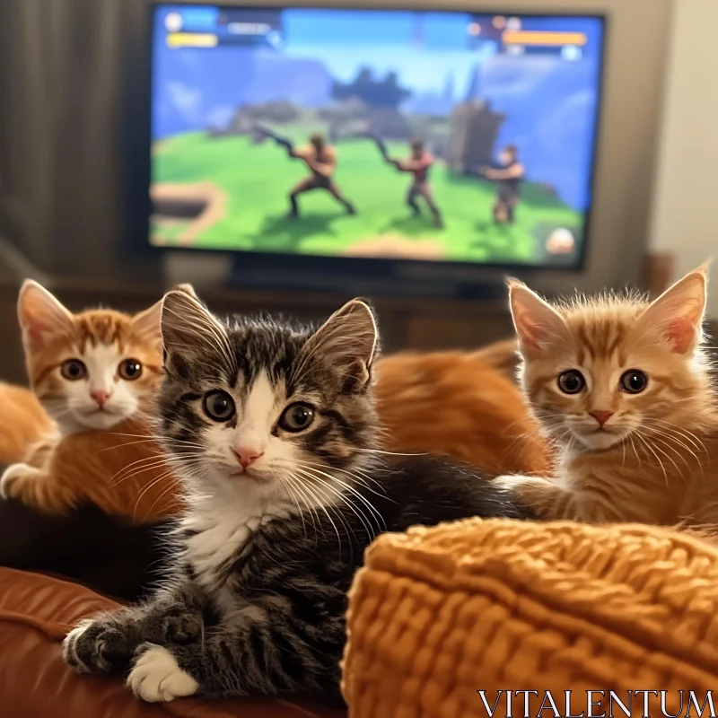 AI ART Cozy Kittens by the TV Screen