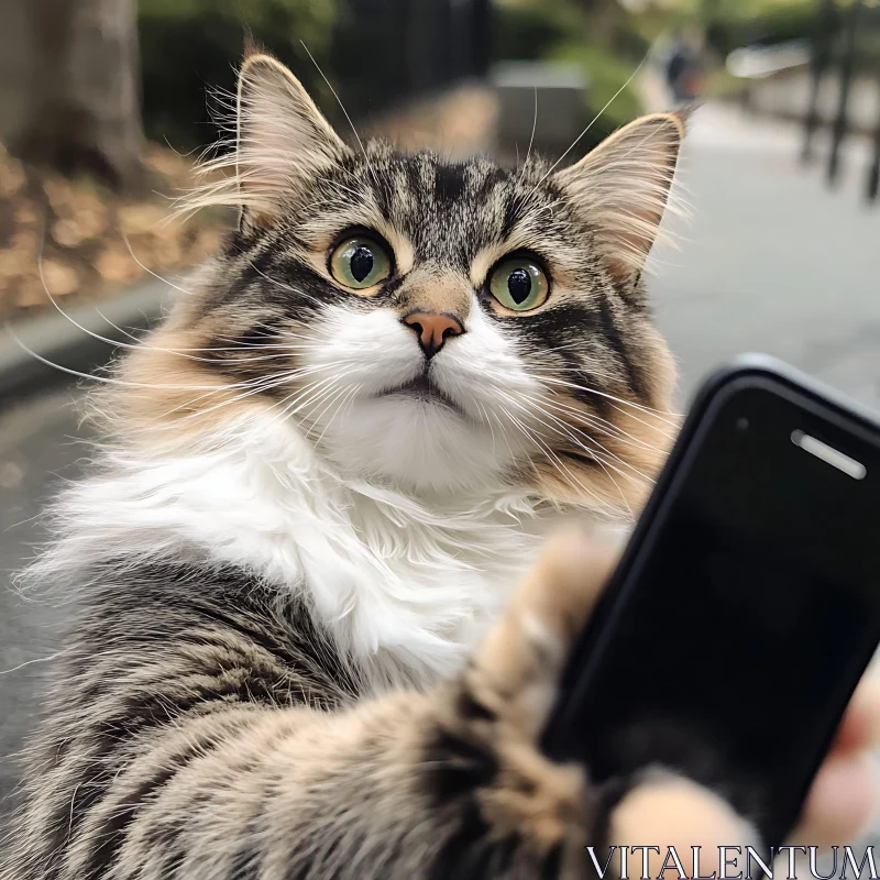 AI ART Adorable Cat Snapping Selfie Outdoors