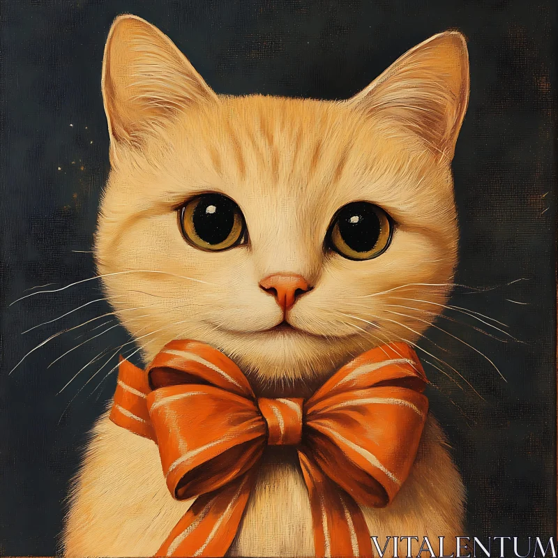 Charming Cat with Orange Bow AI Image