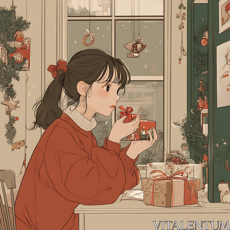 Anime Holiday Decor and Gift Giving AI Image