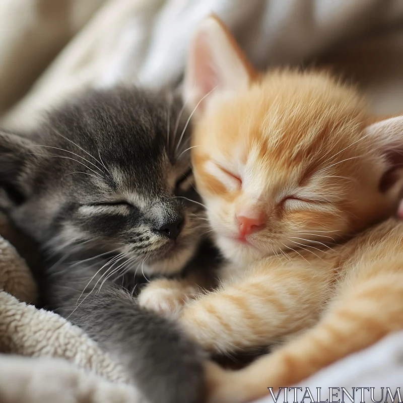 Peaceful Pair of Kittens Sleeping AI Image