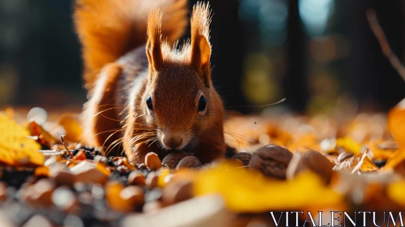 Brown Squirrel on Fallen Leaves - Nature Photography AI Image