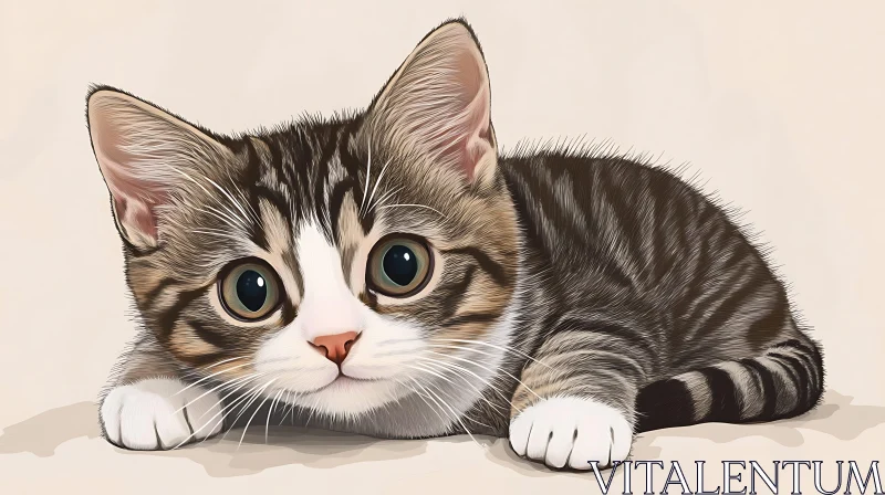 Cute Brown and White Kitten Drawing AI Image