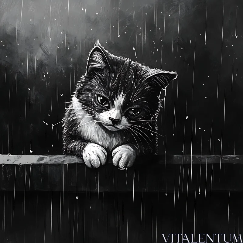 AI ART Rainy Day Sad Cat Drawing