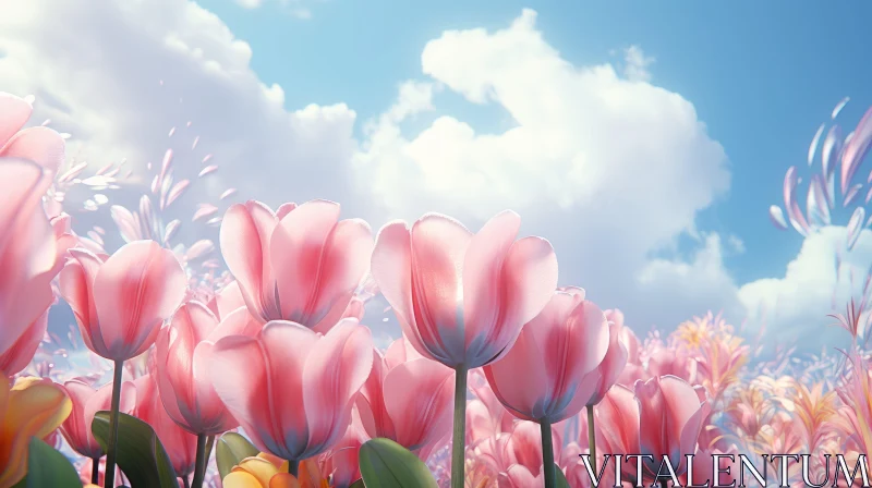 Dreamy Field of Pink Tulips Rendered in Cinema4D AI Image