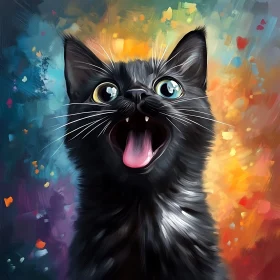 Excited Black Cat Amidst Vivid Colors