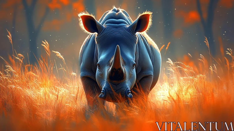 AI ART Sunlit Rhinoceros in Wildscape