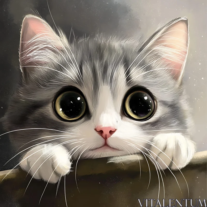 Cute Kitten Peeking Over Ledge AI Image