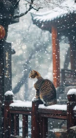 Serenity of a Cat in Winter by Historic Temple