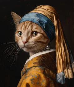 Feline Art Portrait with Turban and Earring