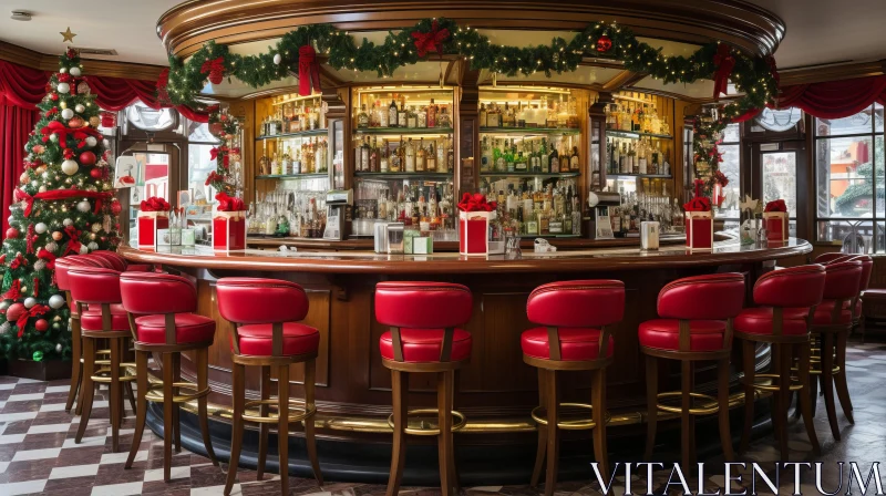 Festive Christmas Bar with Vintage-Inspired Pin-ups AI Image