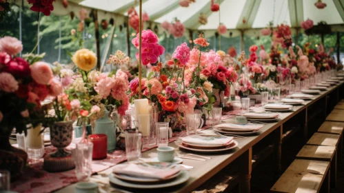Maximalist Wedding Party Tent with Whimsical Ceramics and Color Washes