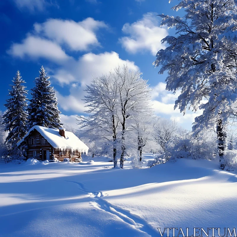 Cozy Cabin in Snowy Landscape AI Image