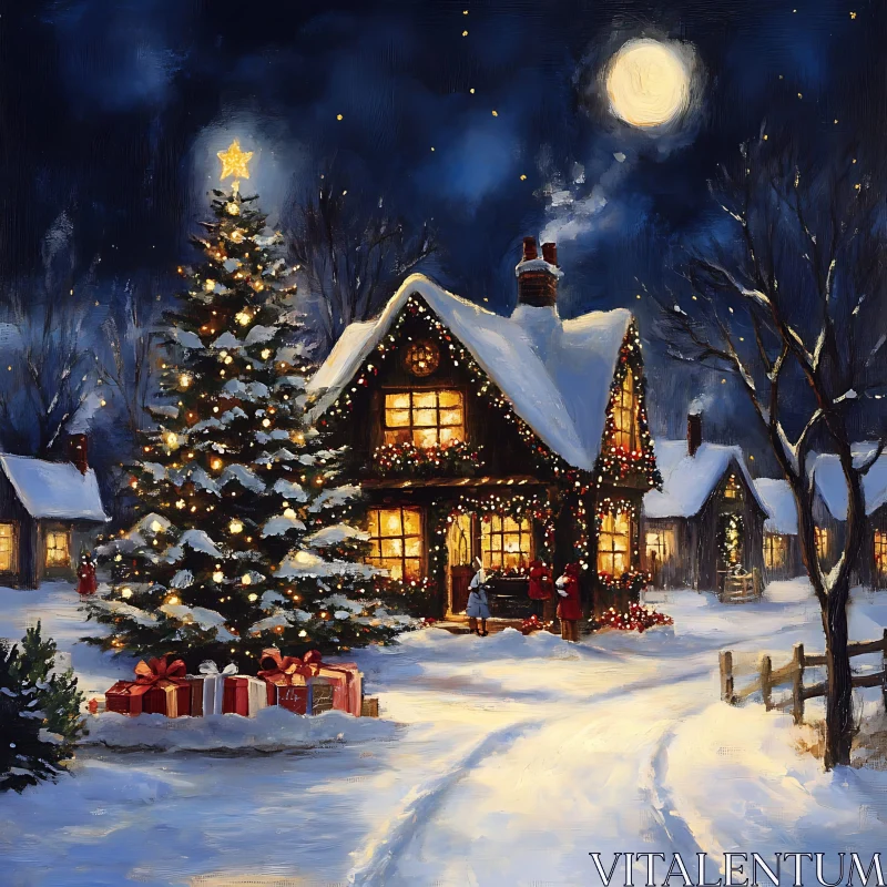 Moonlit Christmas Charm in Winter Wonderland AI Image