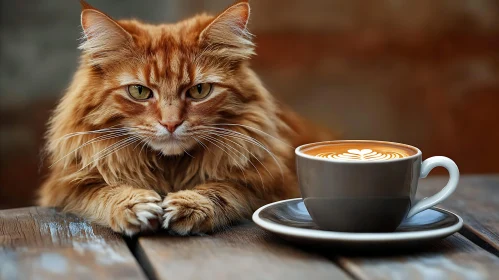 Charming Cat and Elegant Coffee Cup