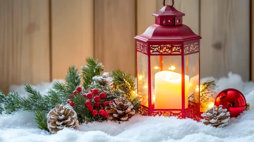 Christmas Lantern with Snowy Decorations