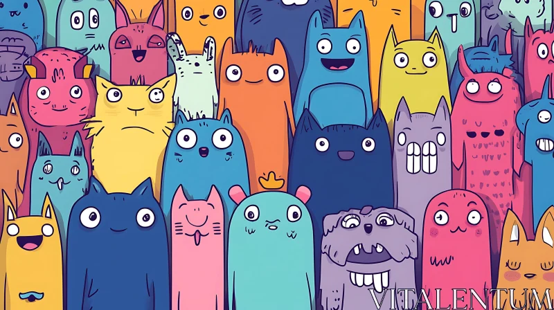 Colorful Cartoon Cats AI Image