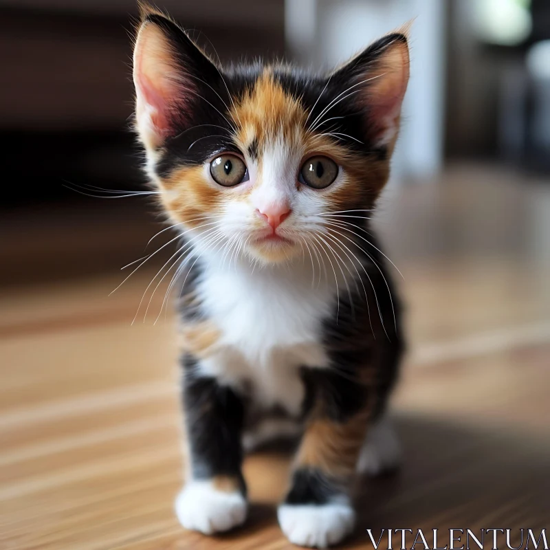 Charming Calico Kitten Close-Up AI Image