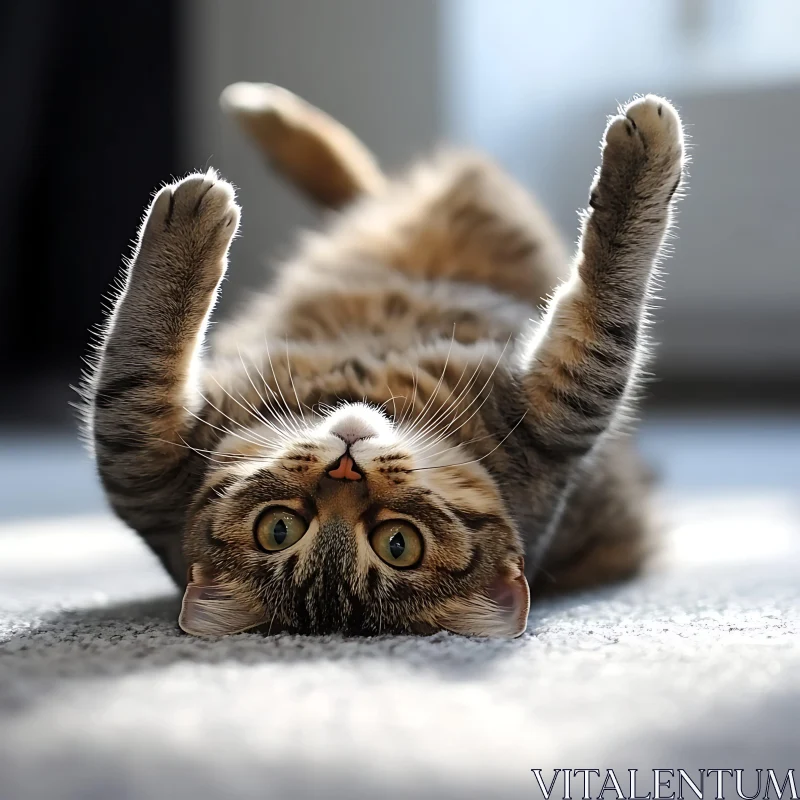 Adorable Cat on Carpet with Raised Paws AI Image