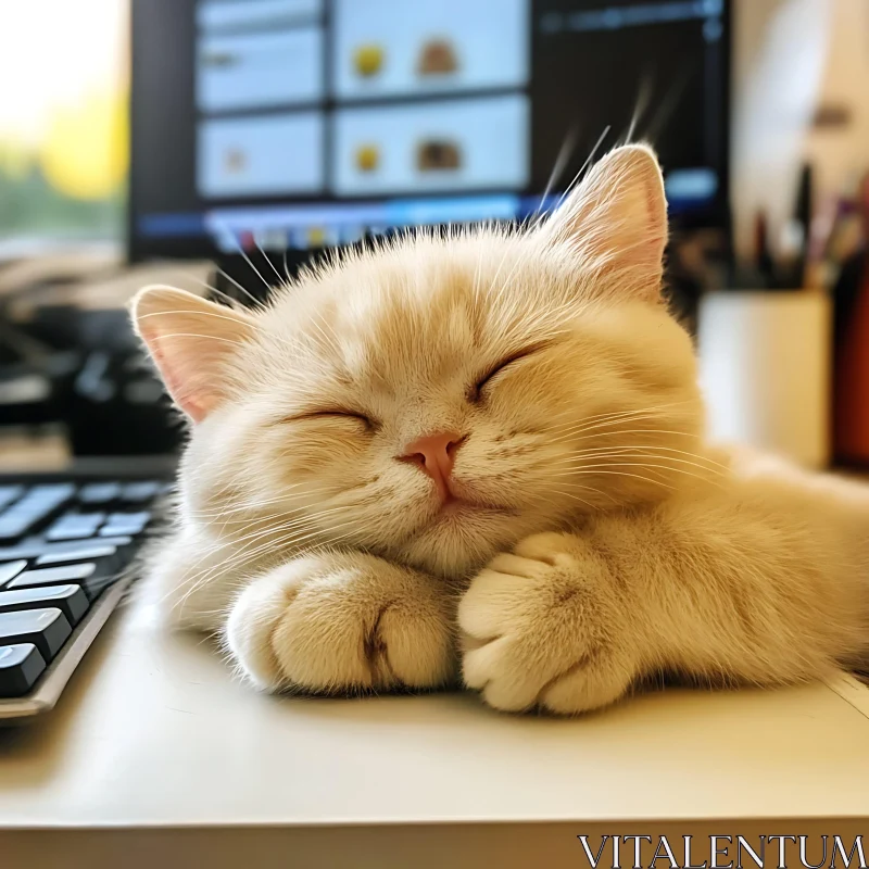 Cute Kitten Napping by a Keyboard AI Image