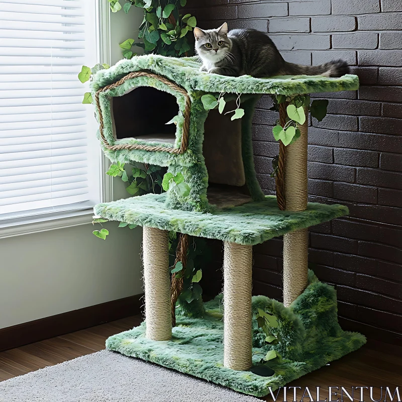 Green Cat Tree for Indoor Cats AI Image