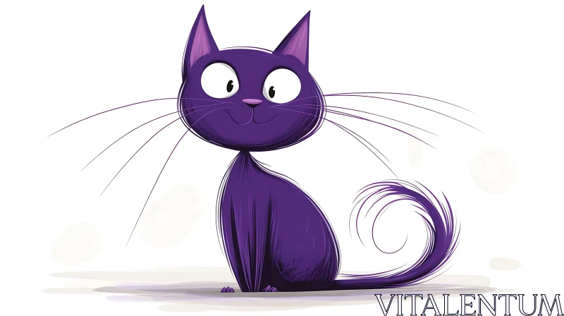 Purple Cartoon Cat with Long Whiskers AI Image