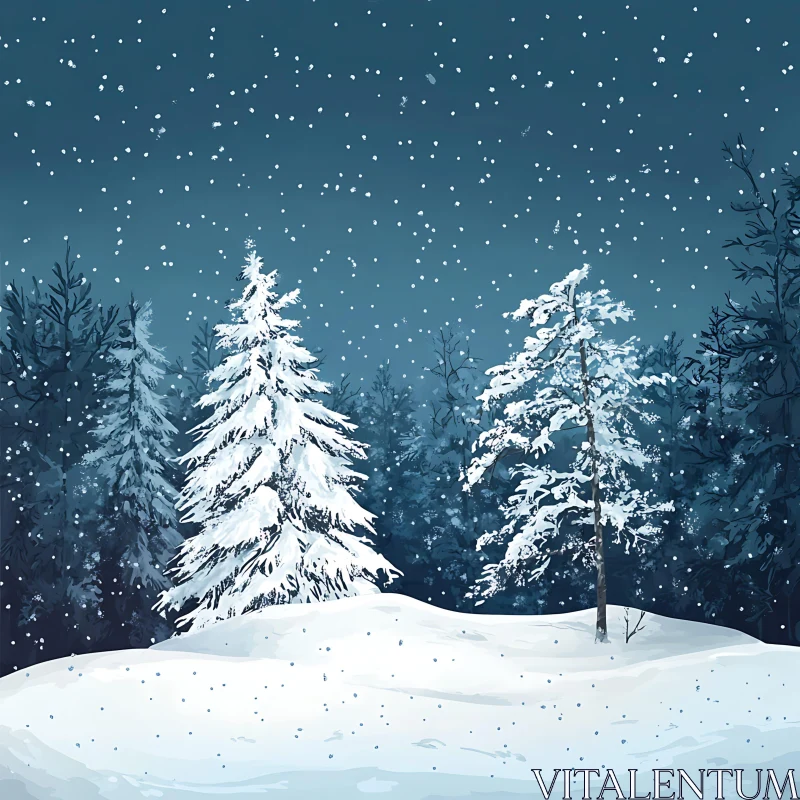 Peaceful Winter Scene with Snow-Covered Trees AI Image