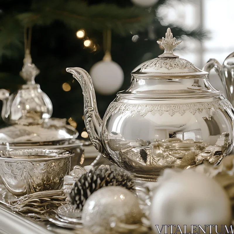 Silver Tea Set for Festive Season AI Image