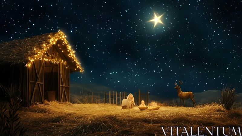 AI ART Christmas Night Nativity Scene