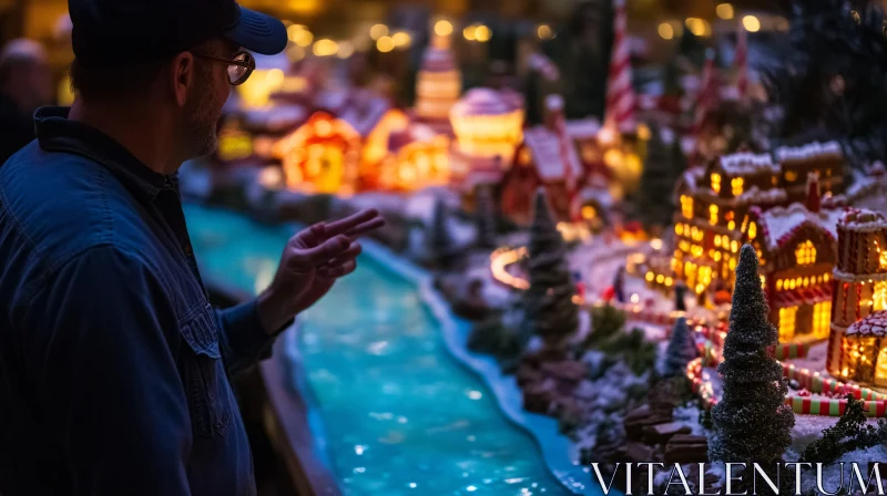 Miniature Christmas Village Scene with Gingerbread Houses AI Image