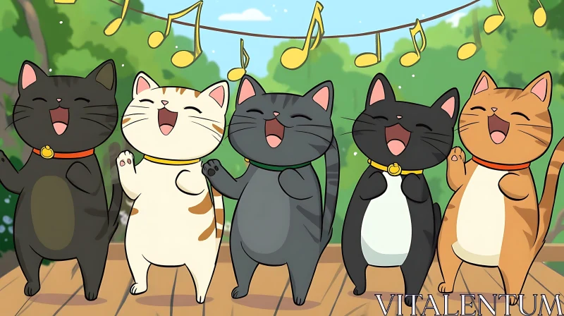 Animated Cats Singing Together AI Image