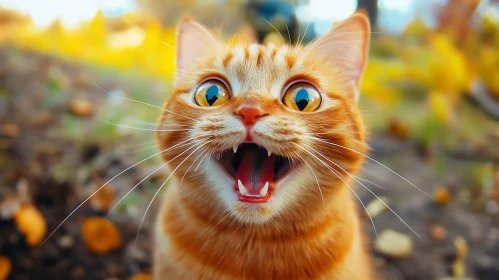 Amazed Ginger Cat in the Forest