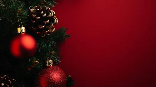 Holiday Decor Featuring Red Baubles and Glittered Pinecones