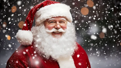 Smiling Santa in a Snowy Christmas Scene